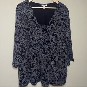 Croft And Barrow Blouse Women Size 3X Black Gray Floral Lined Office Casual